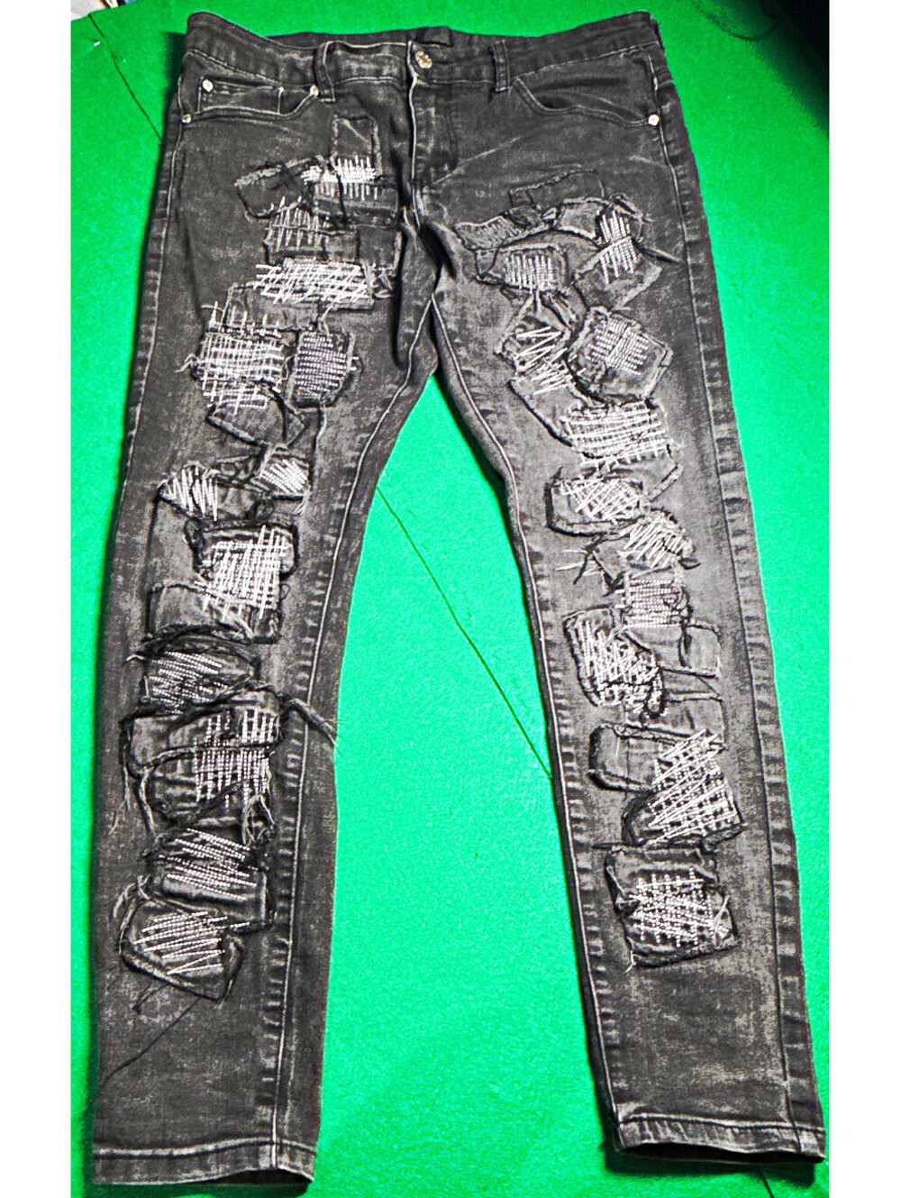 THRT Skinny Jeans Gray Distressed Stretch Denim 5-Pocket Zip Button Streetwear